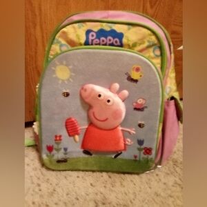 Peppa Pig Kids Backpack - Pink,Green &  Yellow With Three Compartments